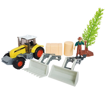 Трактор с 2-мя насадками и фигуркой коллекционная модель масштаб 1:64