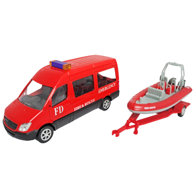Пожарный фургон с лодкой набор коллекционная машинка масштаб 1:64