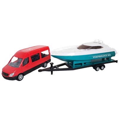 Фургон с лодкой на платформе набор коллекционная машинка масштаб 1:64