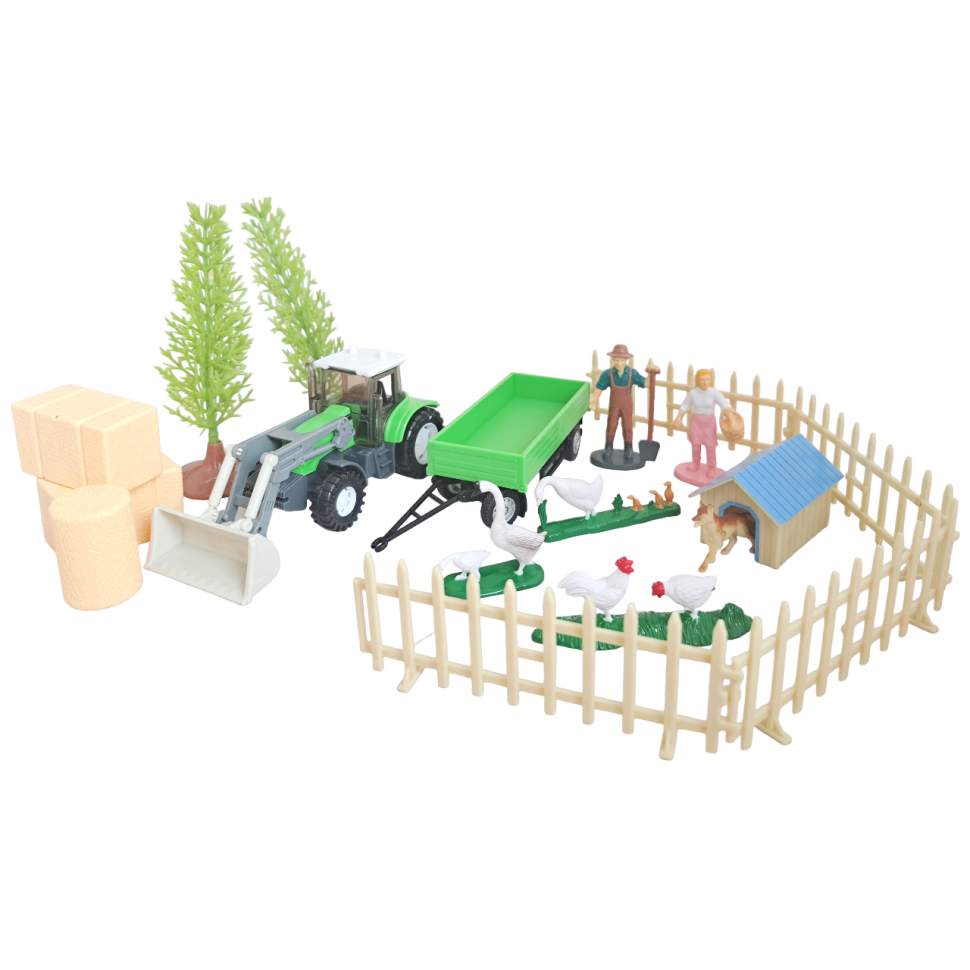 Трактор с прицепом и фигурками набор коллекционная модель масштаб 1:64